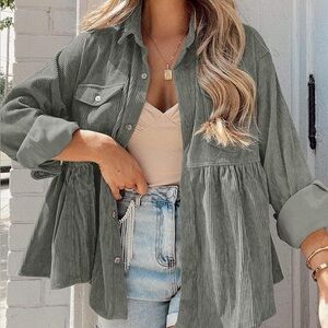 Striped Button-Up Peplum Jacket